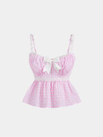 Women’s Pink Gingham Ruffle Cami Top
