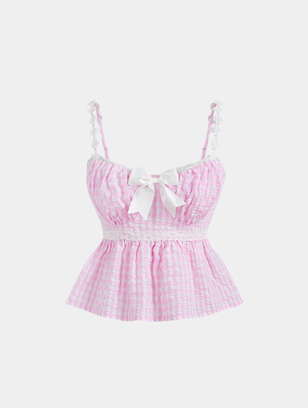 Women’s Pink Gingham Ruffle Cami Top