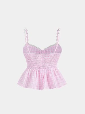 Women’s Pink Gingham Ruffle Cami Top