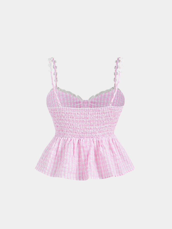 Women’s Pink Gingham Ruffle Cami Top