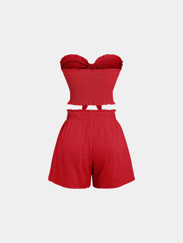 Women’s Red Ruffled Bandeau Top and Shorts Set