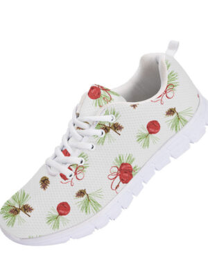 Pine Cones Spruce And Xmas Bells On White Background Running Shoes Sport Sneakers