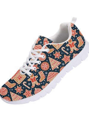 Outline Gingerbread Cookies Collection And Snowflakes Running Shoes Sport Sneakers