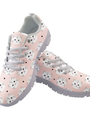 Pastel Peach Pink Face Of White Cat Running Shoes Sport Sneakers