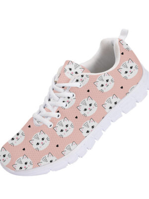 Pastel Peach Pink Face Of White Cat Running Shoes Sport Sneakers