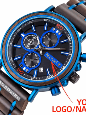 Personalized Men Wood Watches Male Fashion Calendar Stopwatch Customize logo Name Timepiece Quartz Wrist Watches 40mm  - Personalized