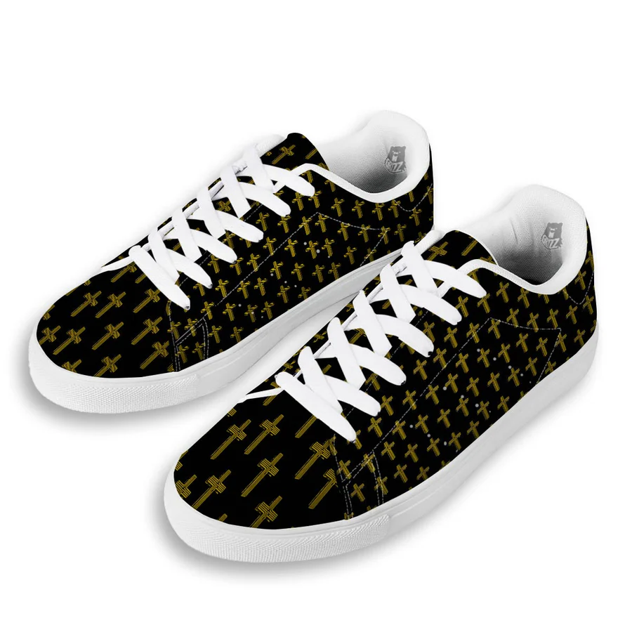 Religious Christian Cross Print Pattern White Low Top Sneakers