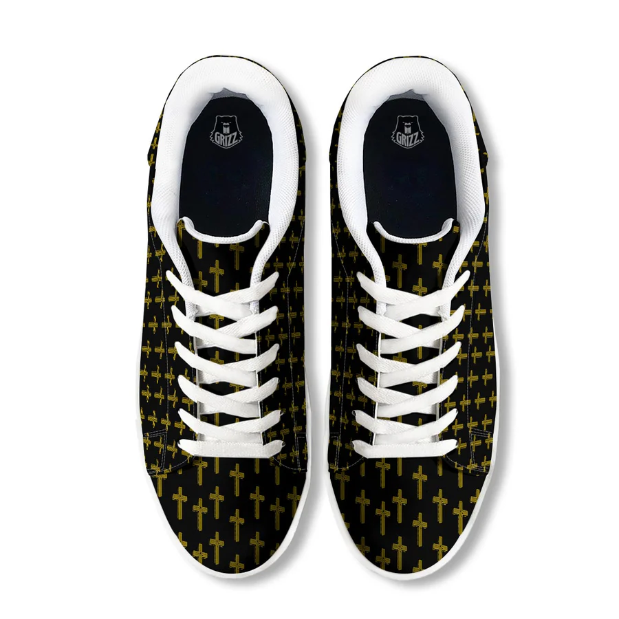 Religious Christian Cross Print Pattern White Low Top Sneakers