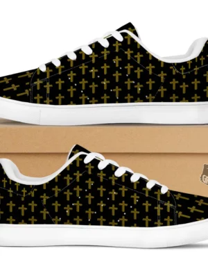 Religious Christian Cross Print Pattern White Low Top Sneakers