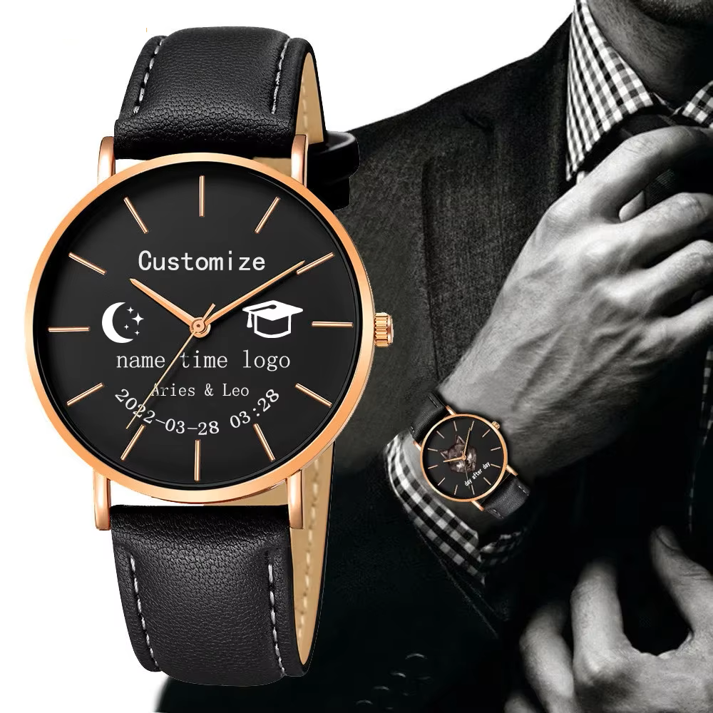 Personalize Customize Quartz Watch With Print Logo Personalize for Women Men Gift 40mm - Personalized