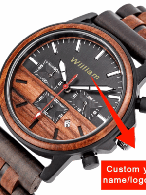 Personalized Engrave Logo Wood Watches for Mens Private Custom Timer Luxury Chronograph Wristwatch Male Auto Date 40mm